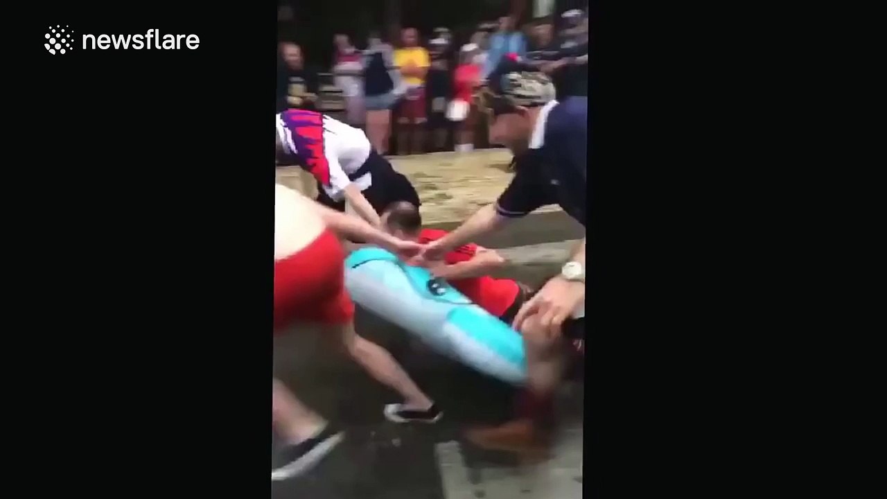 Scotland fans 'Tartan army' create epic slip n' slide