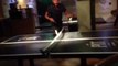 Man collapses table tennis table after spectacular fall