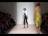 Model trips and loses her shoes during Lela Rose Spring/Summer 2014 fashion show