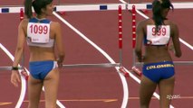 a greek female athlete stare hard at a camera