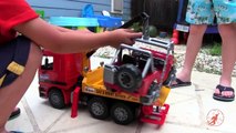 Toy Truck Videos for Children Toy Bruder Mack Cement Mixer and MB Actros Tow Truck with Je