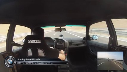 m3 e36 v10 800 hp vs kwasaki zx10r