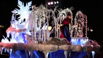 Disneyland Frozen float at night with Anna and Elsa during Mickeys Halloween Party
