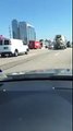 Cement truck driver just doesn't care - rear ends car; keeps pushing it down the highway