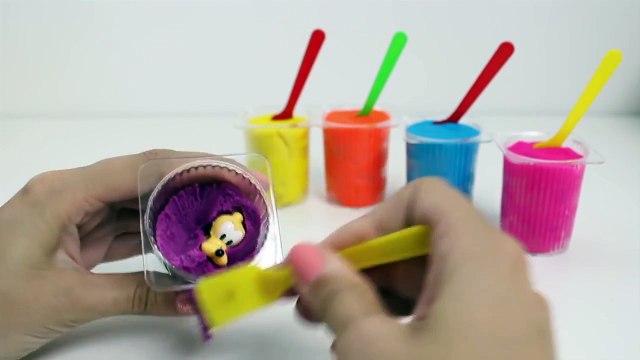 Play Doh Surprise Color Yogurt cups colored with Disney, Angry Birds, Mickey Mouse, Dora