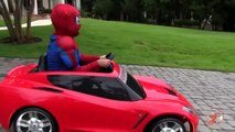 Power Wheels Corvette Unboxing and Riding With Little Superheroes Spiderman and Captain Am