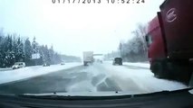 Bad car accident on a snowy road in Russia