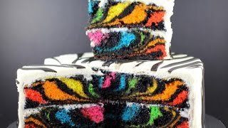 RAINBOW ZEBRA CAKE | How to Make a Surprise Inside Zebra Cake | My Cupcake Addiction