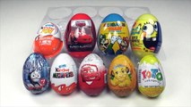 9 Surprise Eggs Unboxing, Kinder Zaini Cars 2 Spongebob Thomas.