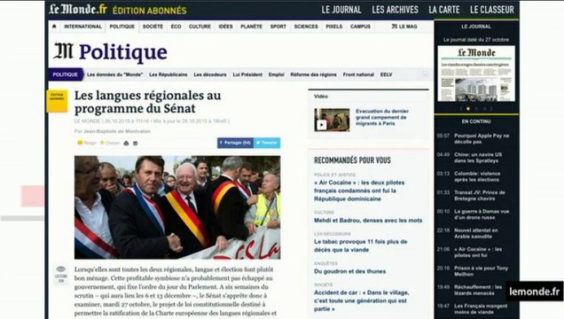 La Revue de Presse du 27 octobre 2015 par Laetitia Gayet