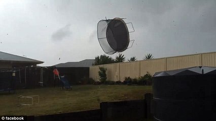 Trampoline thrown out of backyard during monster storm