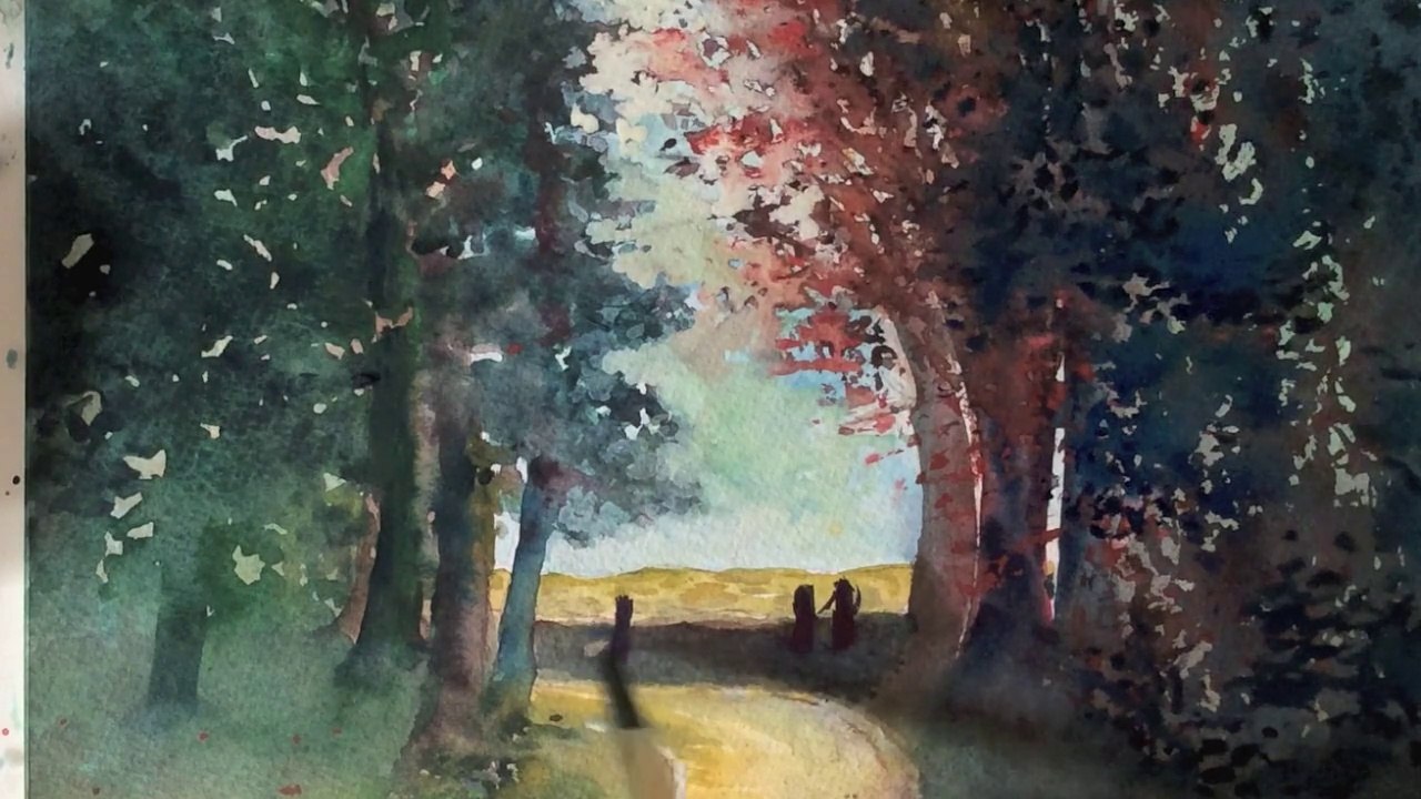 How to paint a Swiss forest with watercolors, fun and easy