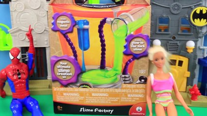 SLIME Barbie Doll & Spiderman SLIMMED! Wonderology Slime Factory Maker Toy Review DisneyCa