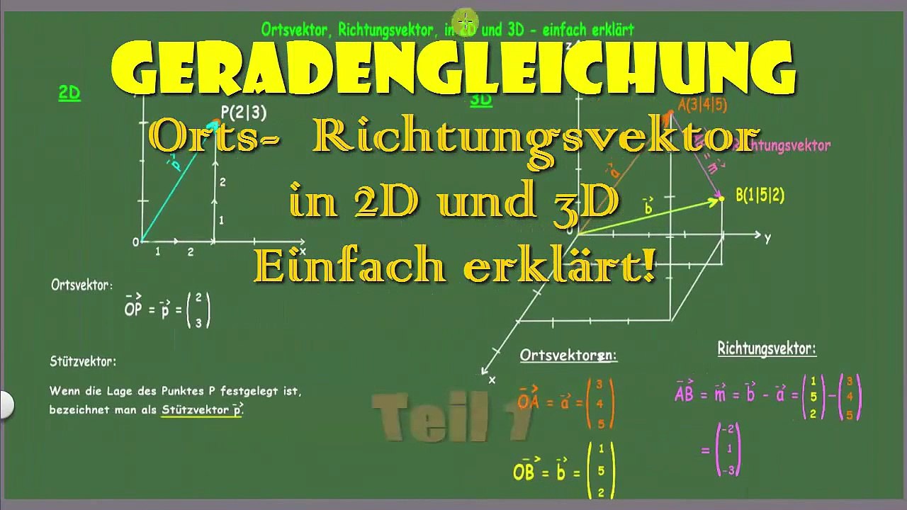 Ortsvektor, Richtungsvektor, in 2D und 3D - einfach erklart!