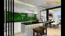 Thiết kế tủ bếp màu xanh cho không gian thoáng mát - Bếp Gia Đình