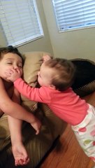 Baby sister tries to wake her big brother - Sweet Babies