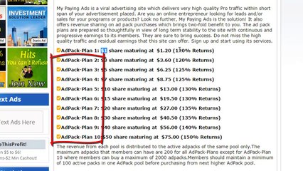 شرح الباقات التسويقية في موقع My Paying Ads