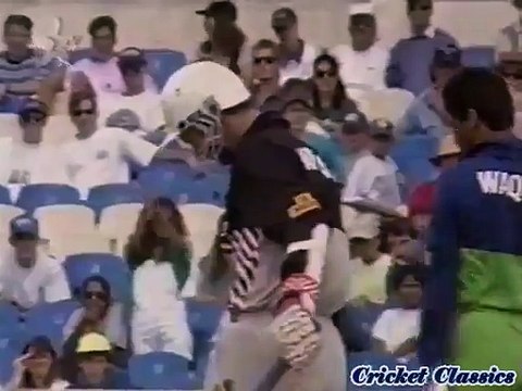 Waqar Younis, when he was the fastest bowler at that time, 30/6 vs New Zealand 1994