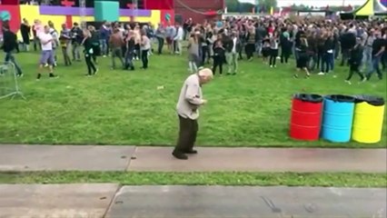 old man dancing at music festival Funny Video