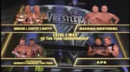 Charlie Haas and Shelton Benjamin vs Rikishi and Scotty 2 Hotty vs Basham Brothers vs Bradshaw and Faarooq Fatal Four Way Tag Team Match WWE Tag Team Championship WrestleMania XX