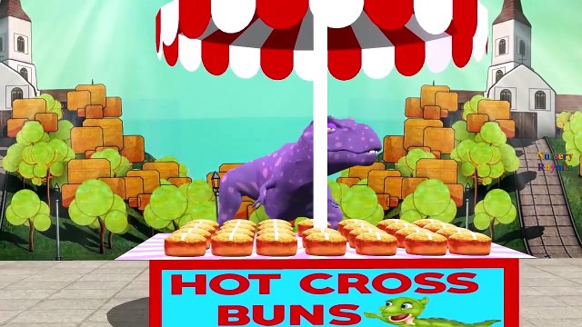 Dinosaurs Finger Family Nursery Rhymes | Wheels On The Bus Go Round And Round Hot Cross Buns