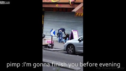 Angry Boss_ A pimp attacks a female on a Paris sidewalk