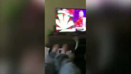 Watch this doggy darts fan play fetch with players on television