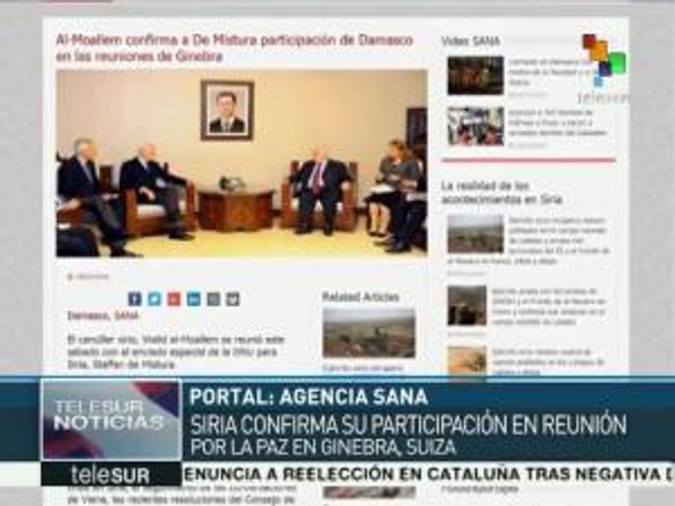 Siria confirma participación en reunión por la paz en Ginebra
