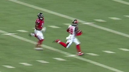 Julio Jones chases down defender after interception