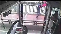 Bus driver slams on brakes and saves woman moments from jumping to death