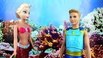 Frozen Elsa Becomes a Mermaid! Disney Princess Mermaid With Ariel, Merman, Barbie Dolls Pa