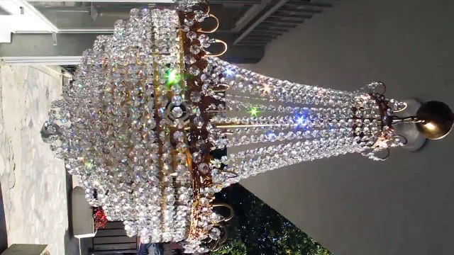 Antique Big Basket Style Brass Strass Swarovski Crystal Chandelier 1940s 19 in