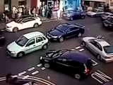 woman pedestrian is crushed between three cars in terrifying high speed crash