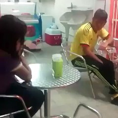boy flirting with girl in public place