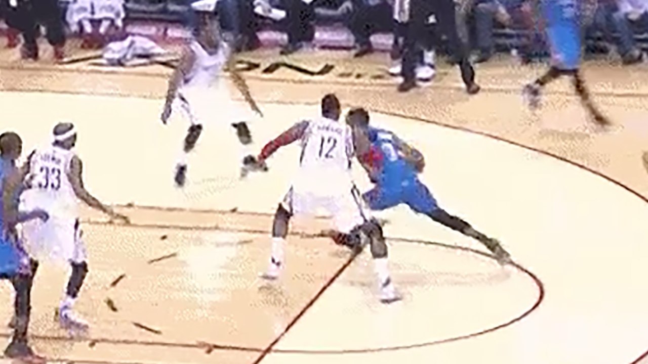 Russell Westbrook Throws an Assist Off Dwight H...