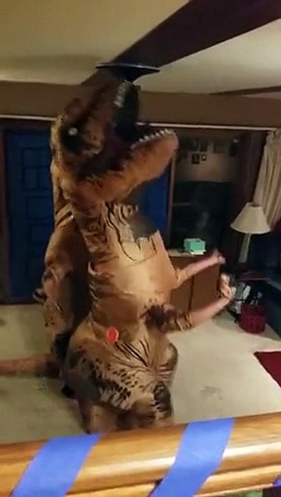 Deux T-Rex font du pole dance