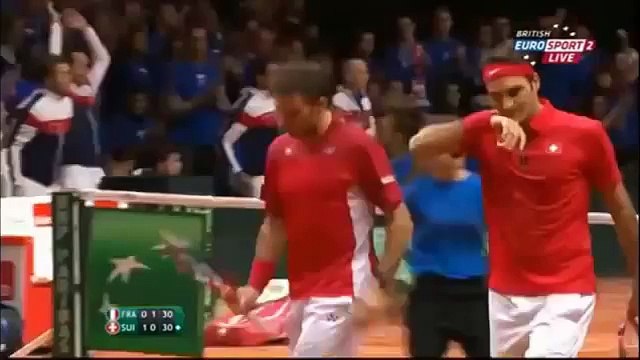 Full 2nd Set Federer/Wawrinka vs Gasquet/Beneteau Davis Cup 2014 Final