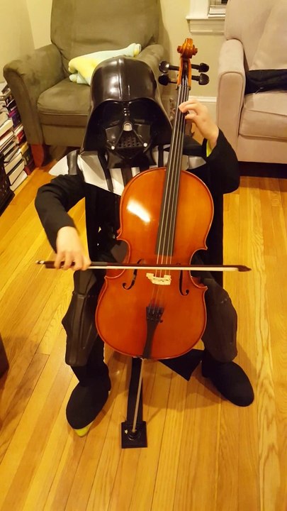Kid dressed like Darth Vader plays Theme Song on Cello - Star Wars