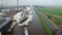 Footage of the launch of massive ship filmed with Drone