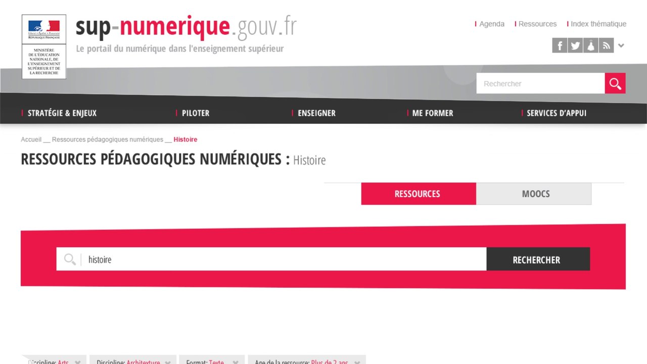 Le nouveau portail www.sup-numerique.gouv.fr qui a remplacé l'ancienne plateforme France université numérique.