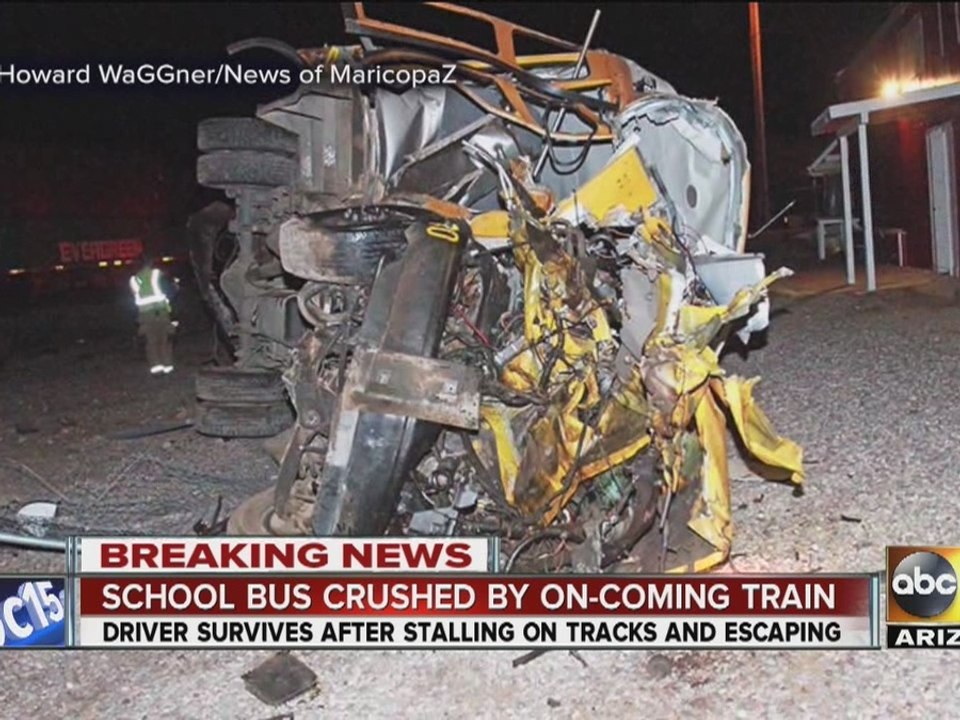 School bus crushed by oncoming train