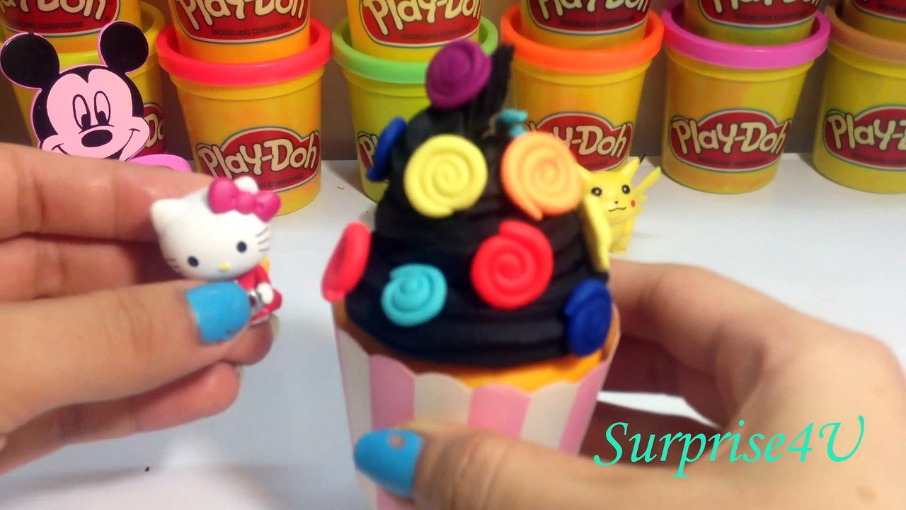Play doh cupcake and cake maker with Hello kitty play doh Minions and Pokemon