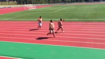 Sumo Wrestlers Running a Race