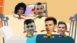 Cristiano Ronaldo Messi Neymar Ibrahimovic jumping on the bed - Five little monkeys