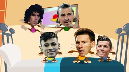 Cristiano Ronaldo Messi Neymar Ibrahimovic jumping on the bed - Five little monkeys