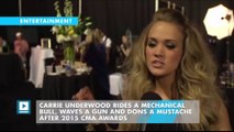Carrie Underwood Rides a Mechanical Bull, Waves a Gun and Dons a Mustache After 2015 CMA Awards