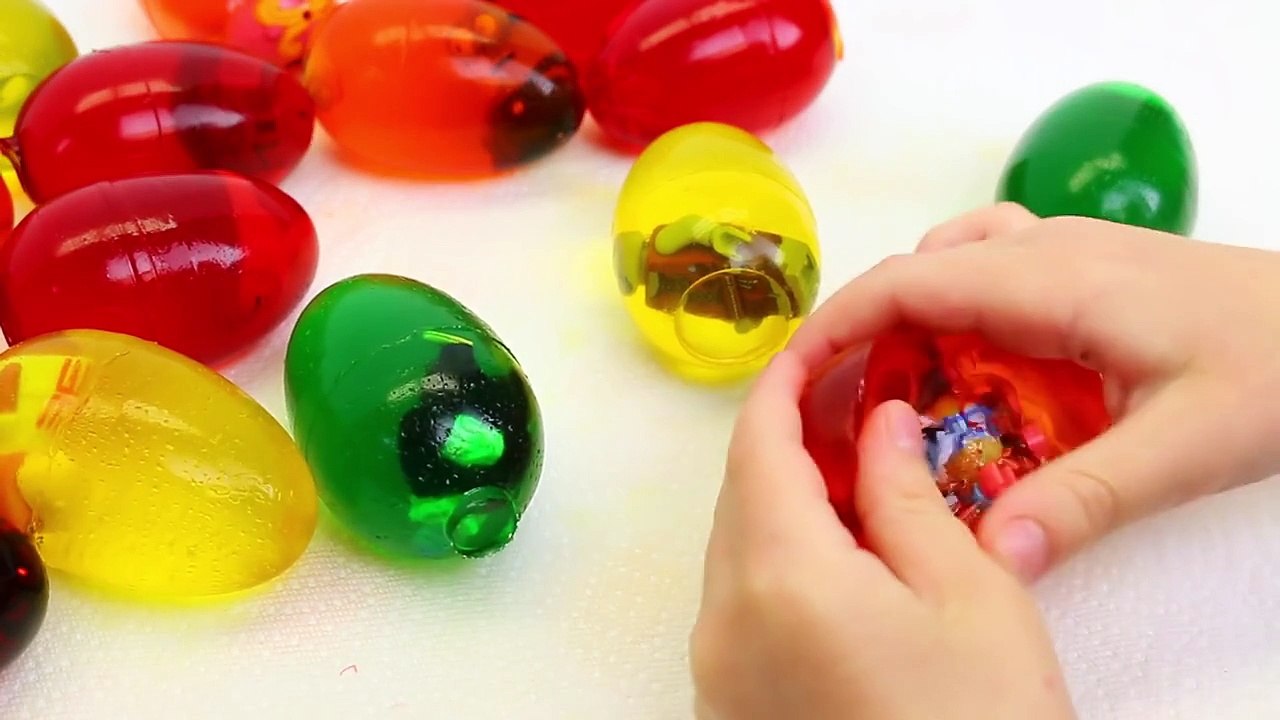 Jell O SURPRISE EGGS with Surprise Toys Legos, Frozen Figures, Shopkins, Minions, Cars