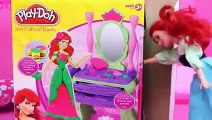 Play Doh Ariel Barbie by DisneyCarToys and Frozen Elsa Brunette Dress Glam Bed and Little