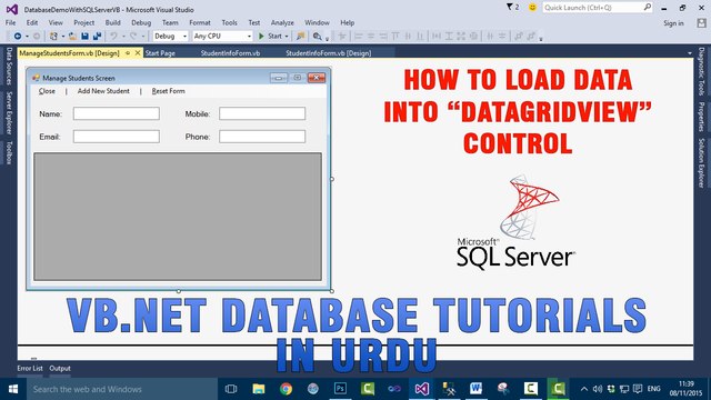 P(1) VB.NET Database Tutorials In Urdu - Loading Data Into DataGridView Control