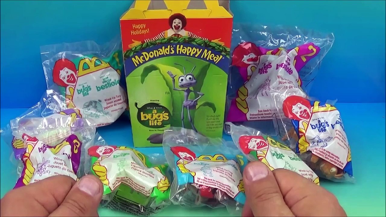 1998 DISNEY PIXAR A BUGS LIFE SET OF 8 McDONALDS HAPPY MEAL KIDS TOYS VIDEO REVIEW